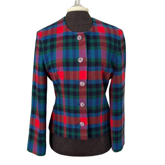 Vintage H. Stockton Wool Plaid Blazer Jacket Made in Ireland Size Medium - Picture 1 of 10